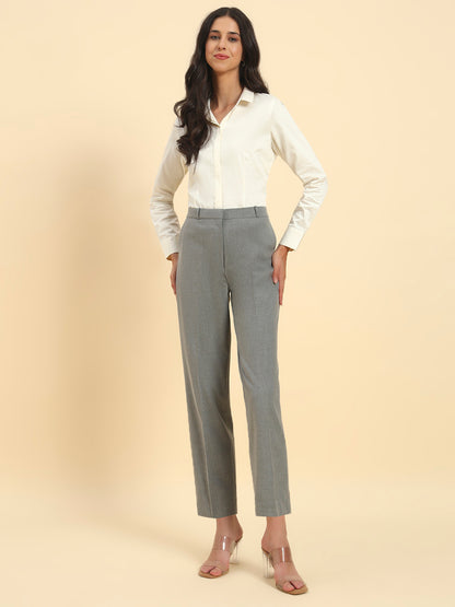 Women's Grey Solid Regular Fit Formal Trouser