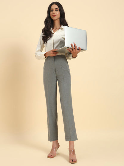 Women's Grey Solid Regular Fit Formal Trouser