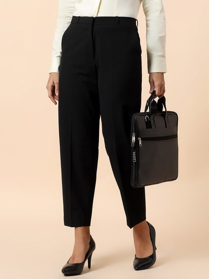 Formal Trouser for Women | Breathable & Soft with Color Fastness Regular Fit Poly Viscose Lycra Fabric Solid Pattern Hook & Bar Closure