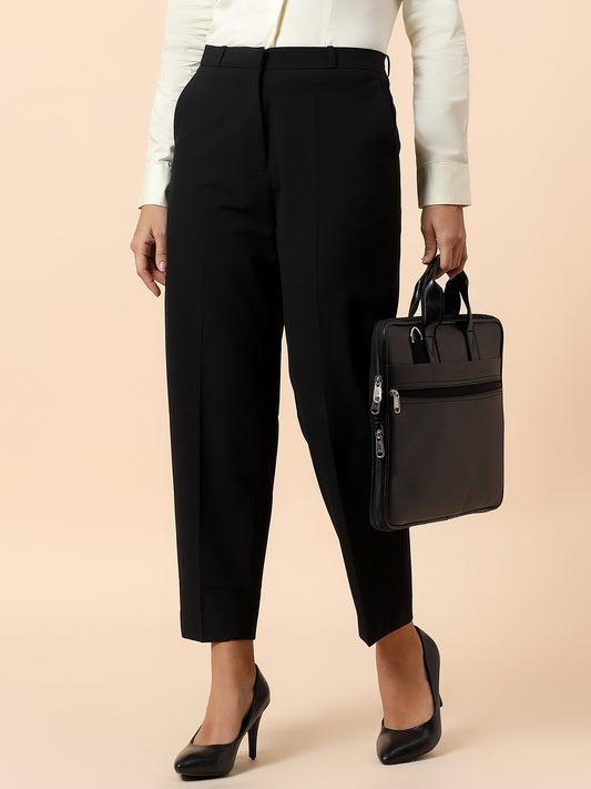 Formal Trouser for Women | Breathable & Soft with Color Fastness Regular Fit Poly Viscose Lycra Fabric Solid Pattern Hook & Bar Closure