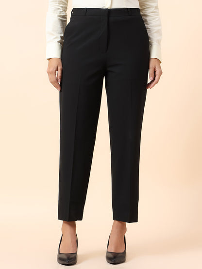 Formal Trouser for Women | Breathable & Soft with Color Fastness Regular Fit Poly Viscose Lycra Fabric Solid Pattern Hook & Bar Closure