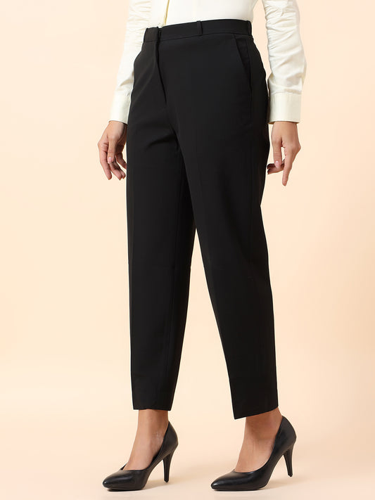 Formal Trouser for Women | Breathable & Soft with Color Fastness Regular Fit Poly Viscose Lycra Fabric Solid Pattern Hook & Bar Closure