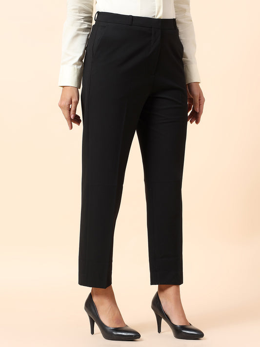 Formal Trouser for Women | Breathable & Soft with Color Fastness Regular Fit Poly Viscose Lycra Fabric Solid Pattern Hook & Bar Closure