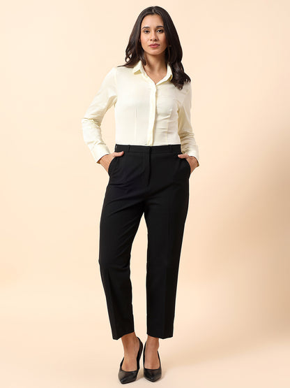 Formal Trouser for Women | Breathable & Soft with Color Fastness Regular Fit Poly Viscose Lycra Fabric Solid Pattern Hook & Bar Closure