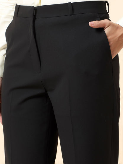 Formal Trouser for Women | Breathable & Soft with Color Fastness Regular Fit Poly Viscose Lycra Fabric Solid Pattern Hook & Bar Closure