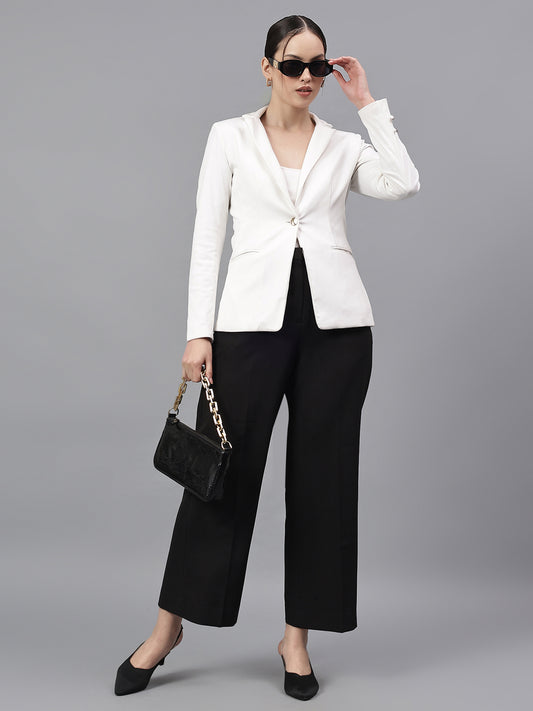 Women's Black Solid Regular Fit Formal Trosuer