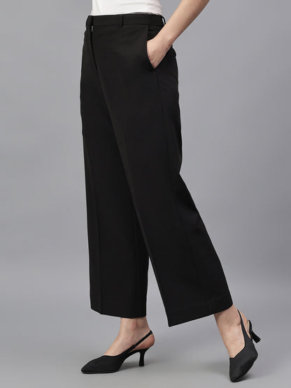 Women's Black Solid Regular Fit Formal Trosuer