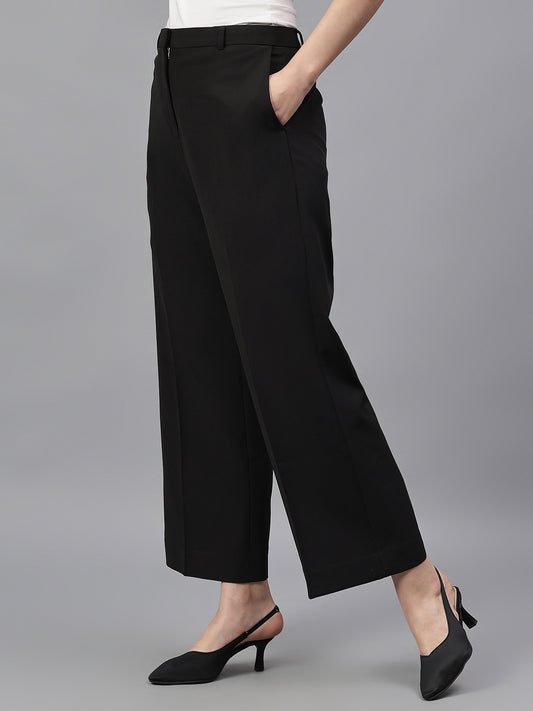 Women's Black Solid Regular Fit Formal Trosuer