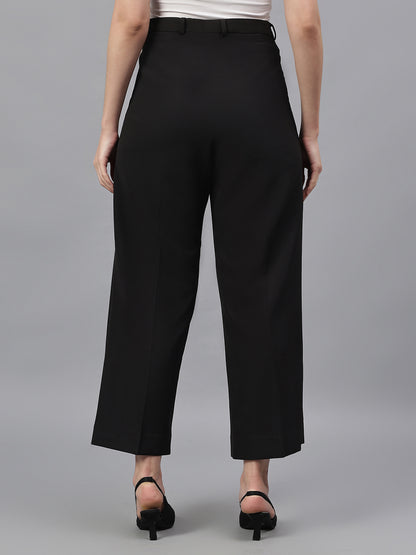 Women's Black Solid Regular Fit Formal Trosuer