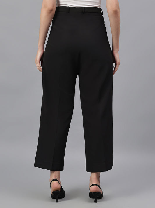 Women's Black Solid Regular Fit Formal Trosuer