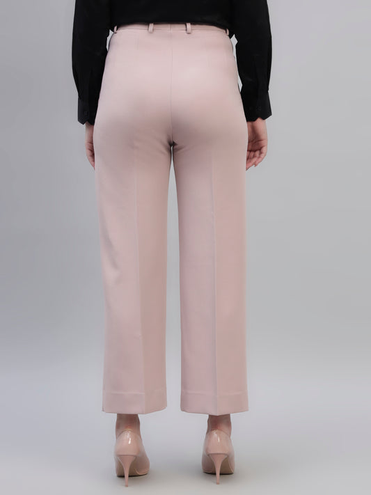 Women's Pink Solid Non Pleated Regular Fit High Waist Formal Trouser