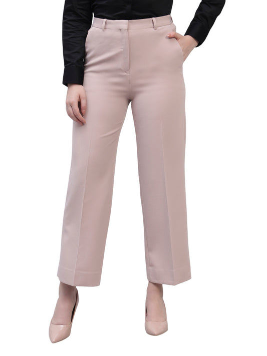 Women's Pink Solid Non Pleated Regular Fit High Waist Formal Trouser