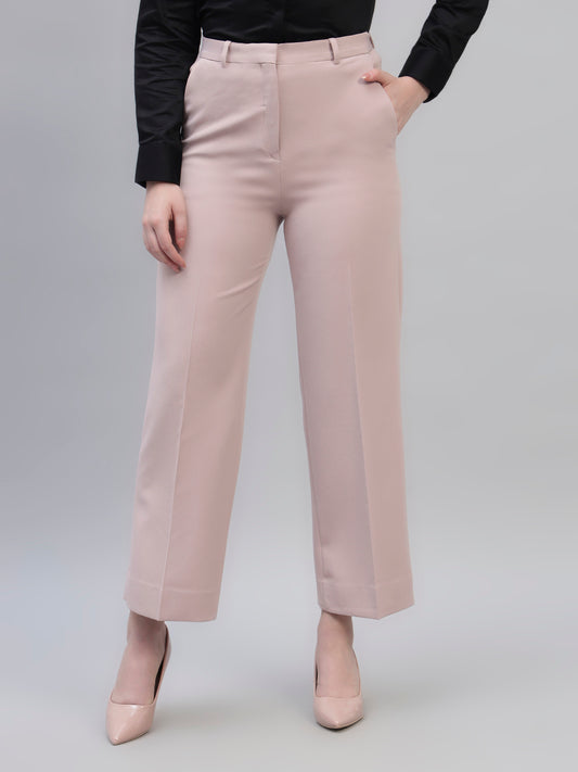 Women's Pink Solid Non Pleated Regular Fit High Waist Formal Trouser