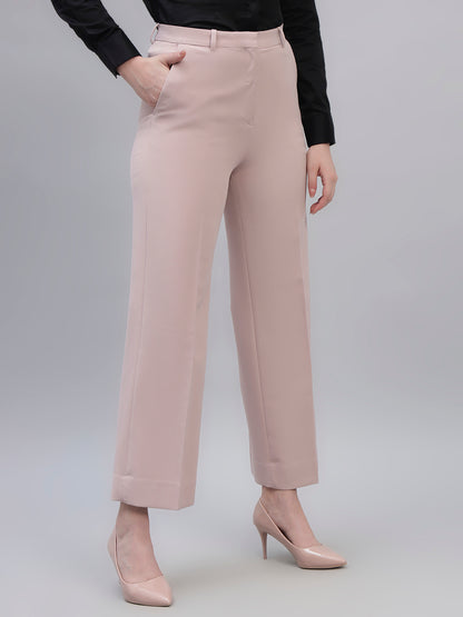 Women's Pink Solid Non Pleated Regular Fit High Waist Formal Trouser