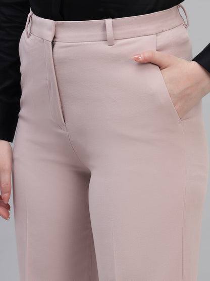 Women's Pink Solid Non Pleated Regular Fit High Waist Formal Trouser