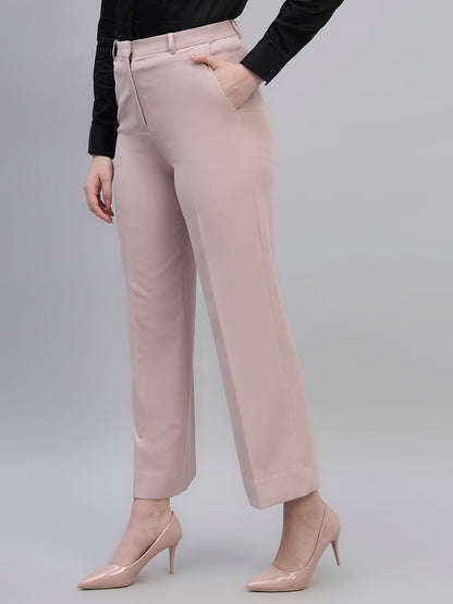 Women's Pink Solid Non Pleated Regular Fit High Waist Formal Trouser