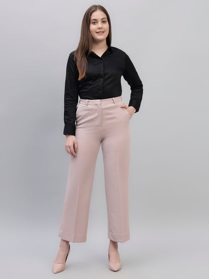 Women's Pink Solid Non Pleated Regular Fit High Waist Formal Trouser