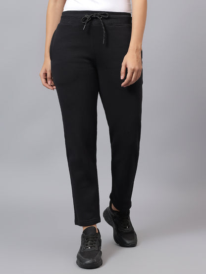 Women's Black Solid Winter Track Pant