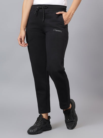 Women's Black Solid Winter Track Pant