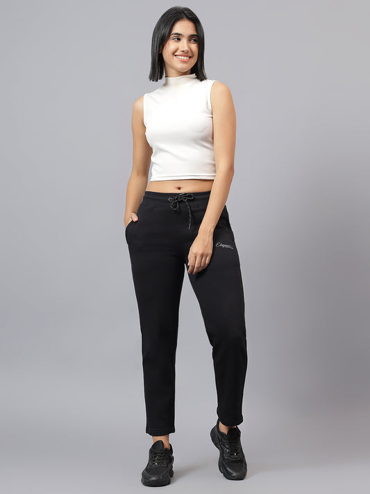 Women's Black Solid Winter Track Pant