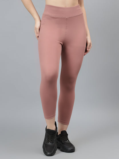 Women's Casual Solid Pink Mid Rise Track Pants