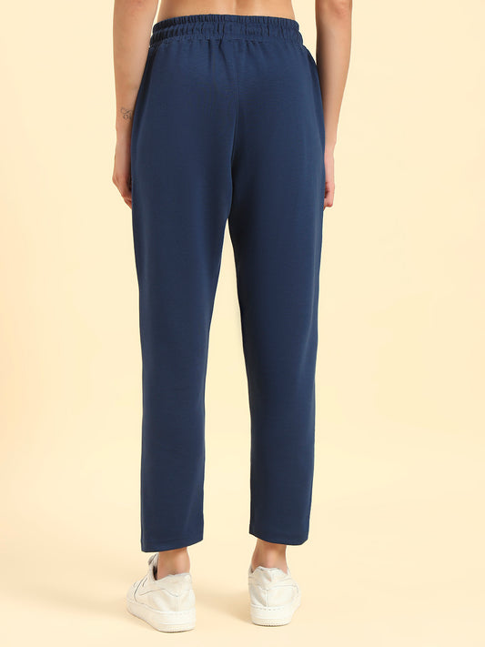 Women's Blue Solid Regular Fit Casual Track Pant
