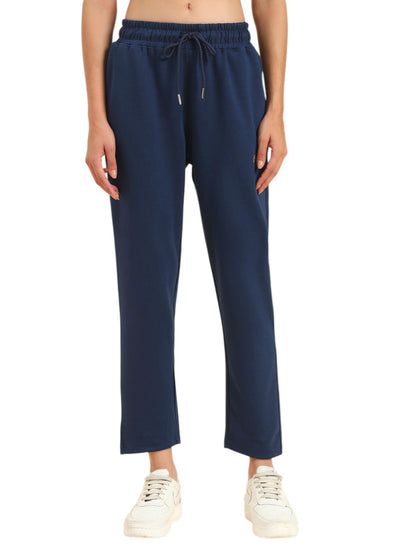 Women's Blue Solid Regular Fit Casual Track Pant
