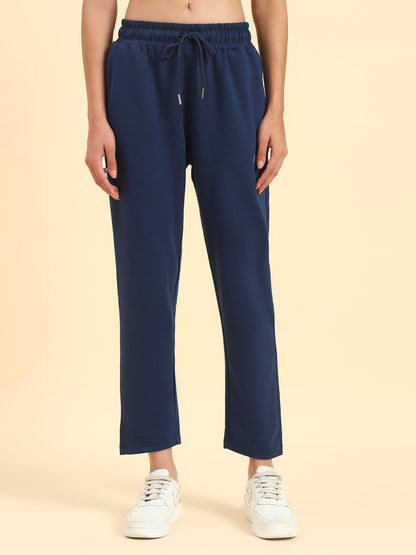 Women's Blue Solid Regular Fit Casual Track Pant