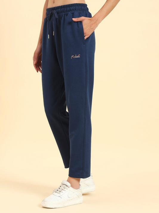 Women's Blue Solid Regular Fit Casual Track Pant