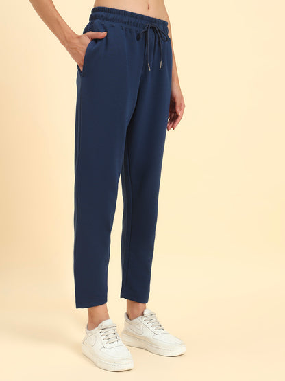 Women's Blue Solid Regular Fit Casual Track Pant
