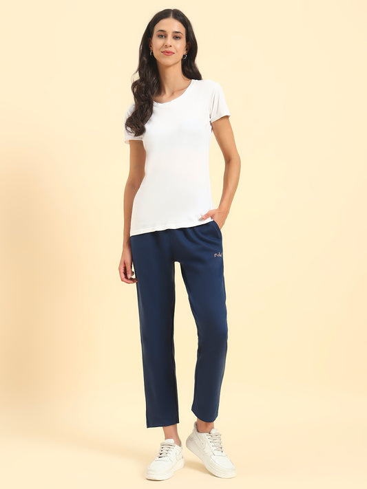 Women's Blue Solid Regular Fit Casual Track Pant