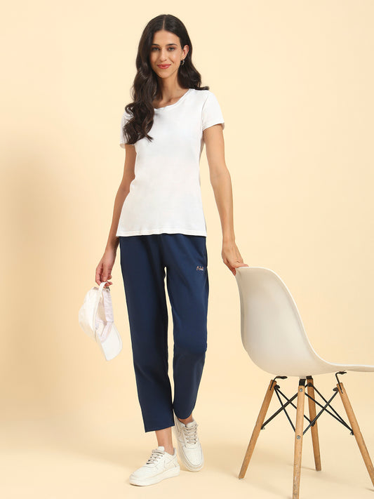 Women's Blue Solid Regular Fit Casual Track Pant
