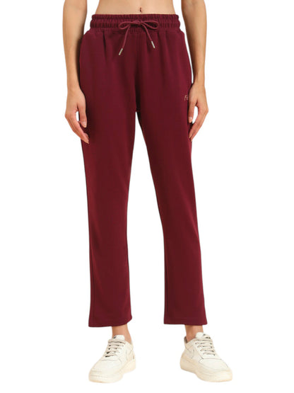 Women's Maroon Solid Regular Fit Casual Track Pant