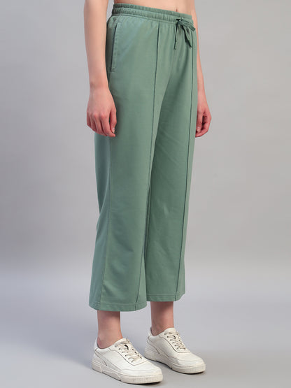 Women Solid Green Regular Fit Casual Track Pant