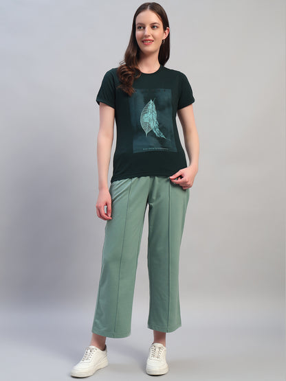 Women Solid Green Regular Fit Casual Track Pant