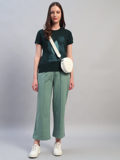 Women Solid Green Regular Fit Casual Track Pant