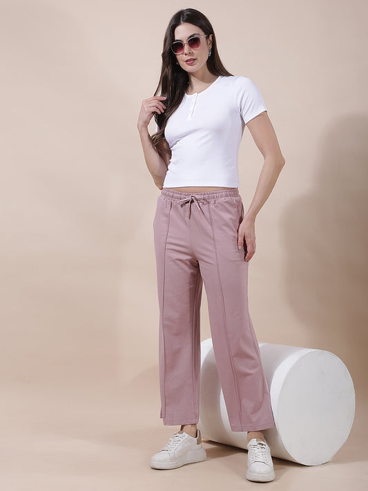 Track Pants for Women l Breathable & Soft with Color Fastness Regular Fit Cotton Blend Solid Pattern Drawstring Closure