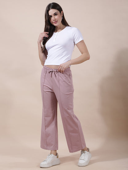 Track Pants for Women l Breathable & Soft with Color Fastness Regular Fit Cotton Blend Solid Pattern Drawstring Closure