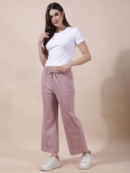 Track Pants for Women l Breathable & Soft with Color Fastness Regular Fit Cotton Blend Solid Pattern Drawstring Closure