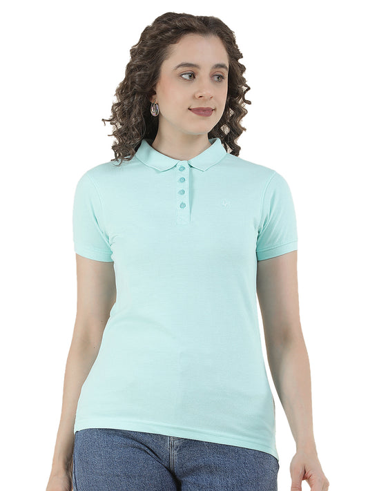 T-Shirt for Women l Breathable & Soft with Color Fastness Regular Fit Polo Neck Poly Cotton Fabric Solid Pattern