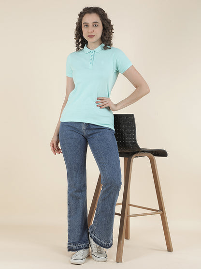 T-Shirt for Women l Breathable & Soft with Color Fastness Regular Fit Polo Neck Poly Cotton Fabric Solid Pattern
