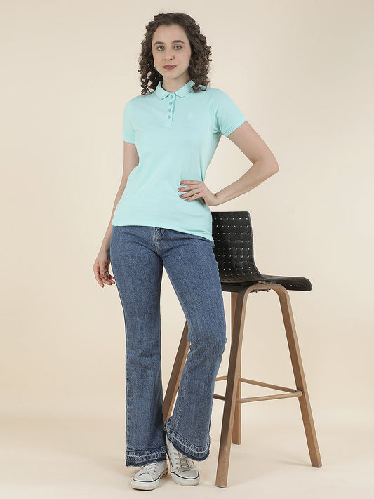 T-Shirt for Women l Breathable & Soft with Color Fastness Regular Fit Polo Neck Poly Cotton Fabric Solid Pattern