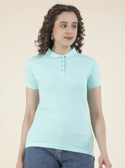 T-Shirt for Women l Breathable & Soft with Color Fastness Regular Fit Polo Neck Poly Cotton Fabric Solid Pattern