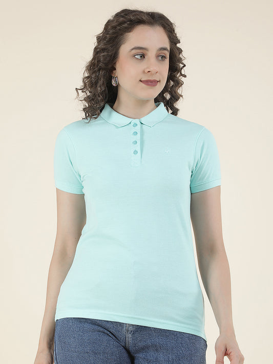 T-Shirt for Women l Breathable & Soft with Color Fastness Regular Fit Polo Neck Poly Cotton Fabric Solid Pattern