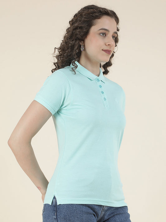 T-Shirt for Women l Breathable & Soft with Color Fastness Regular Fit Polo Neck Poly Cotton Fabric Solid Pattern