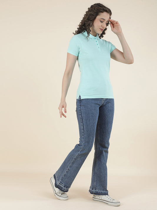 T-Shirt for Women l Breathable & Soft with Color Fastness Regular Fit Polo Neck Poly Cotton Fabric Solid Pattern