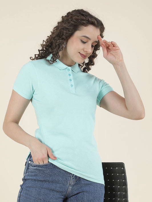 T-Shirt for Women l Breathable & Soft with Color Fastness Regular Fit Polo Neck Poly Cotton Fabric Solid Pattern