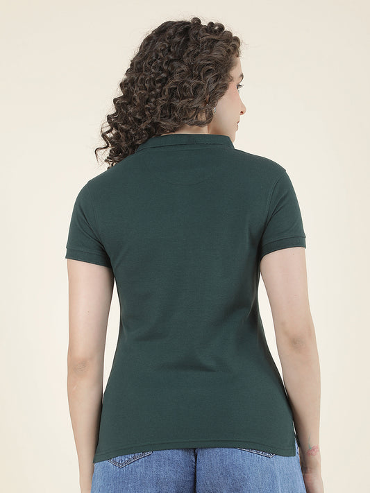 T-Shirt for Women l Breathable & Soft with Color Fastness Regular Fit Polo Neck Poly Cotton Fabric Solid Pattern