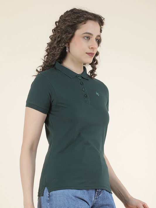 T-Shirt for Women l Breathable & Soft with Color Fastness Regular Fit Polo Neck Poly Cotton Fabric Solid Pattern