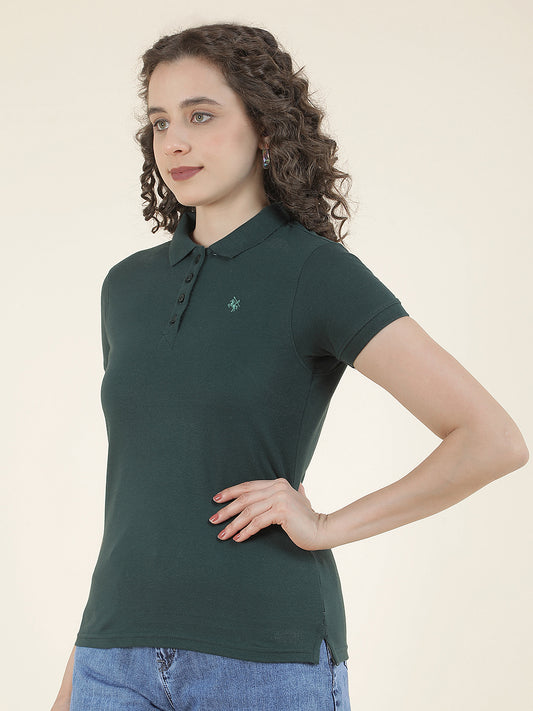 T-Shirt for Women l Breathable & Soft with Color Fastness Regular Fit Polo Neck Poly Cotton Fabric Solid Pattern